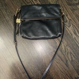 Margot Black Leather Crossbody Bag with Gold Accents